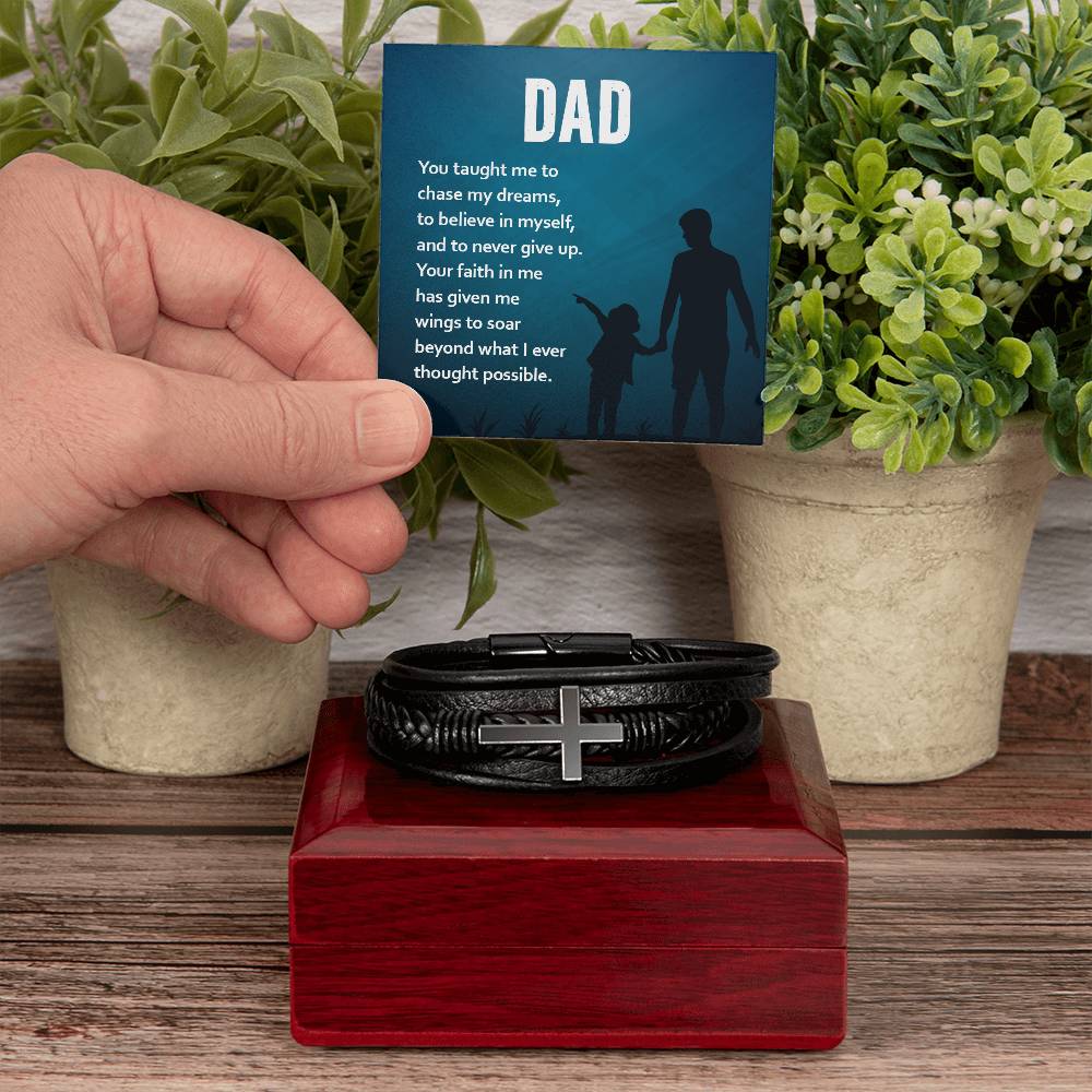 Gift for Dad Leather Cross Bracelet, Dad Birthday Christmas Gift - Dakoda Goods & Co.