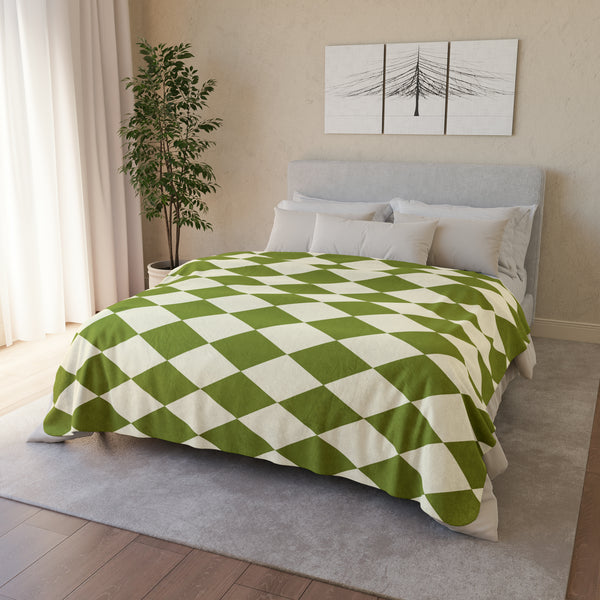 Fleece Sherpa Blanket Green Harlequin Pattern Retro Throw Blanket