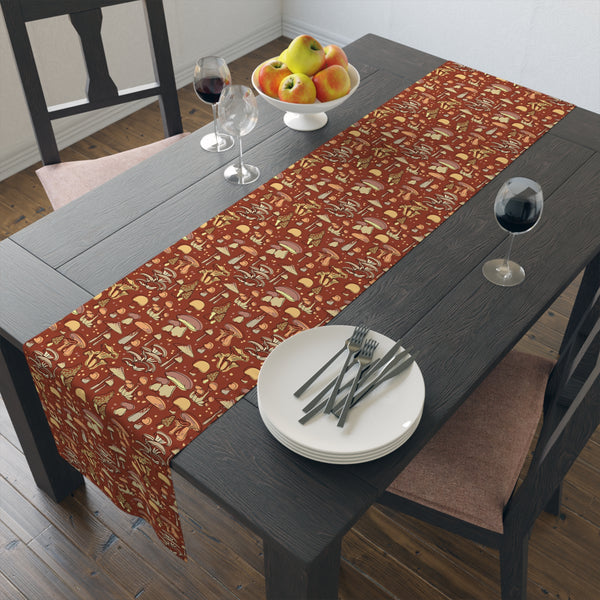 Table Runner Cotton or Poly, Groovy Brown Mushroom Print, Two Sizes