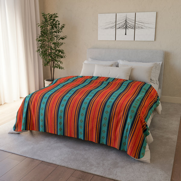 Fleece Sherpa Blanket Southwestern Throw Blanket Rio Grande Print, Two Sizes