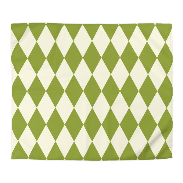 Harlequin Microfiber Duvet Cover, Green Off White Harlequin Cover for Duvet