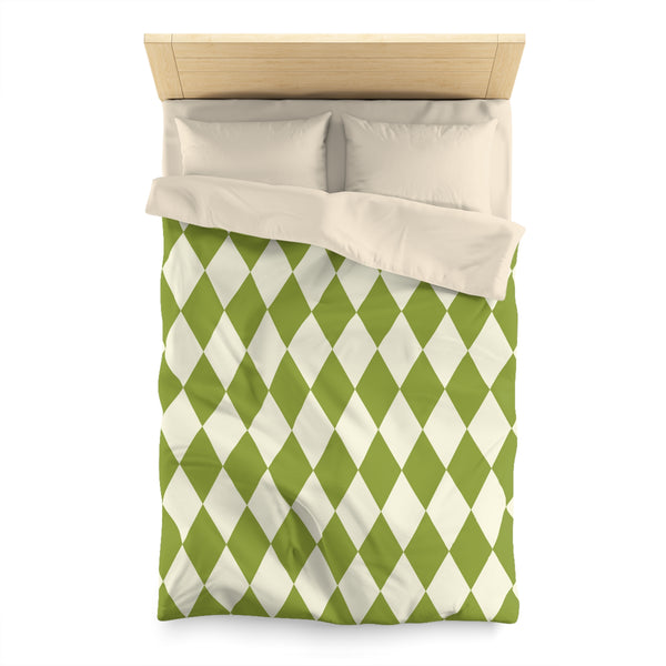 Harlequin Microfiber Duvet Cover, Green Off White Harlequin Cover for Duvet