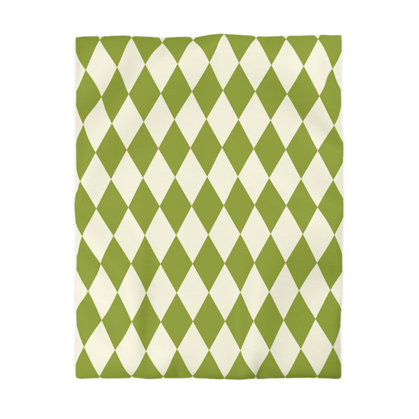 Harlequin Microfiber Duvet Cover, Green Off White Harlequin Cover for Duvet
