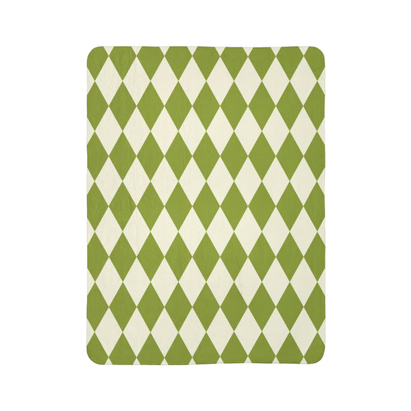 Fleece Sherpa Blanket Green Harlequin Pattern Retro Throw Blanket