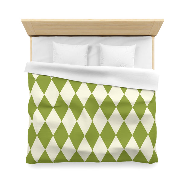 Harlequin Microfiber Duvet Cover, Green Off White Harlequin Cover for Duvet