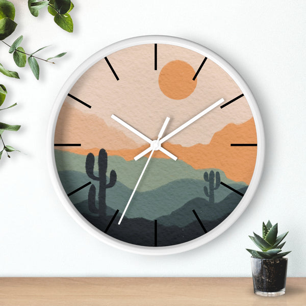 Silent Ticking Wall Clock, Rustic Desert Decor, 10" Wood or Plastic Frame, Plexiglass Southwestern Theme