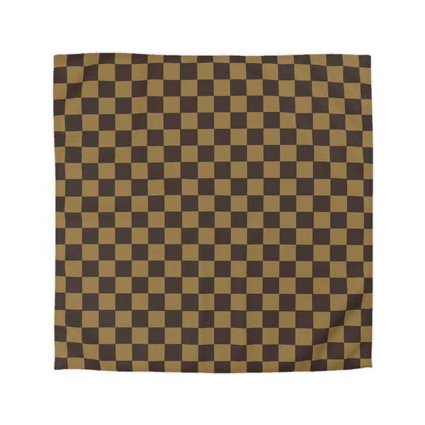 Checkered Brown LV Microfiber Duvet Cover, 4 Sizes