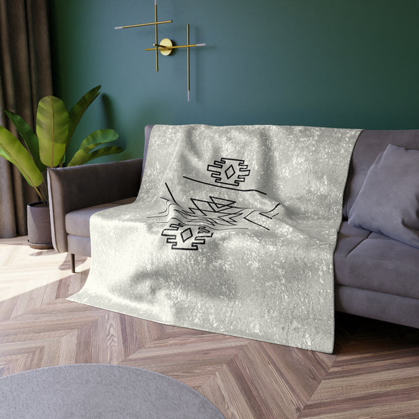 Crushed Velvet Blanket Aztec Motif Print, Boho Throw for Bedroom Living Room