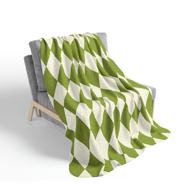 Fleece Sherpa Blanket Green Harlequin Pattern Retro Throw Blanket