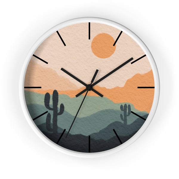 Silent Ticking Wall Clock, Rustic Desert Decor, 10" Wood or Plastic Frame, Plexiglass Southwestern Theme