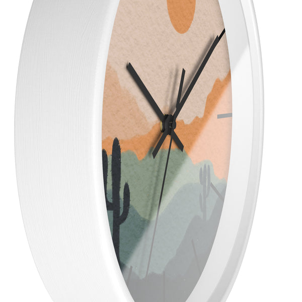 Silent Ticking Wall Clock, Rustic Desert Decor, 10" Wood or Plastic Frame, Plexiglass Southwestern Theme