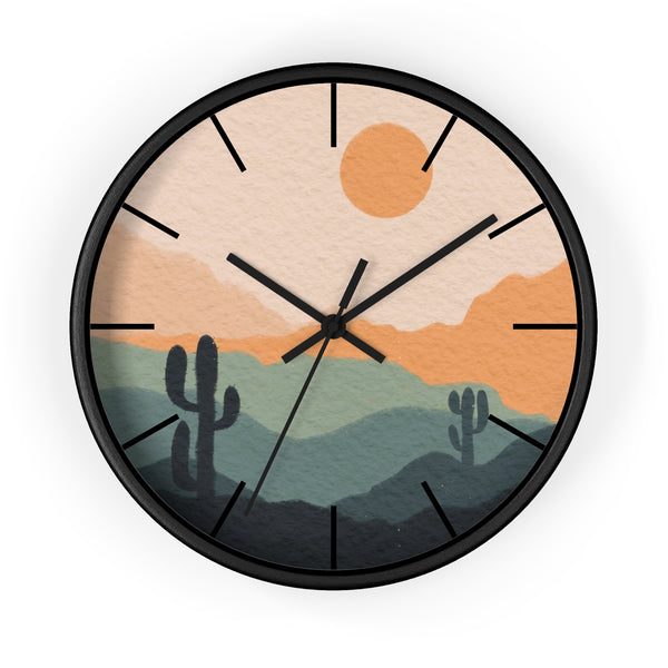 Silent Ticking Wall Clock, Rustic Desert Decor, 10" Wood or Plastic Frame, Plexiglass Southwestern Theme