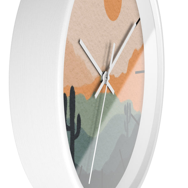 Silent Ticking Wall Clock, Rustic Desert Decor, 10" Wood or Plastic Frame, Plexiglass Southwestern Theme