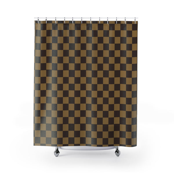 71" x 74" Checkered Shower Curtain: Stylish One-Side Print, Durable 100% Polyester, Water Repellent with Buttonholes, Bathroom Decor