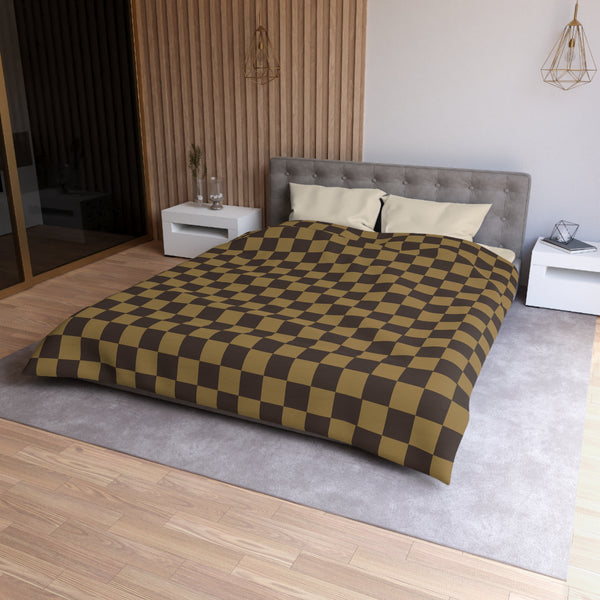 Checkered Brown LV Microfiber Duvet Cover, 4 Sizes