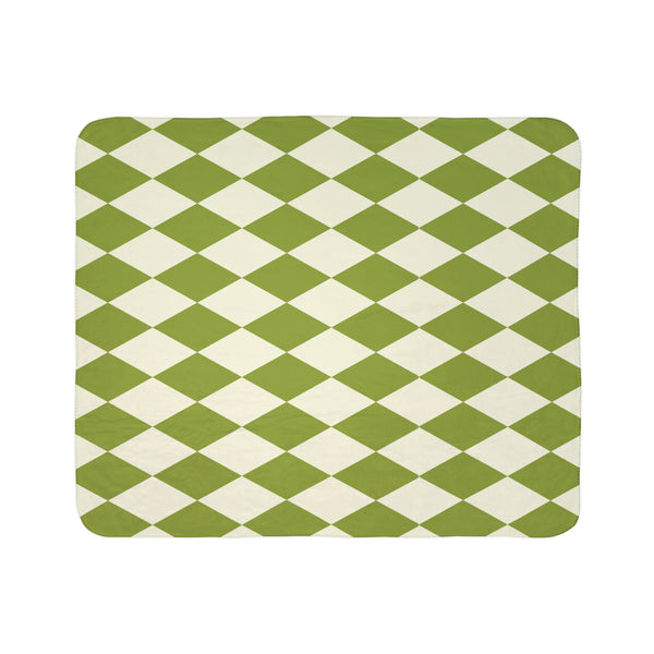 Fleece Sherpa Blanket Green Harlequin Pattern Retro Throw Blanket