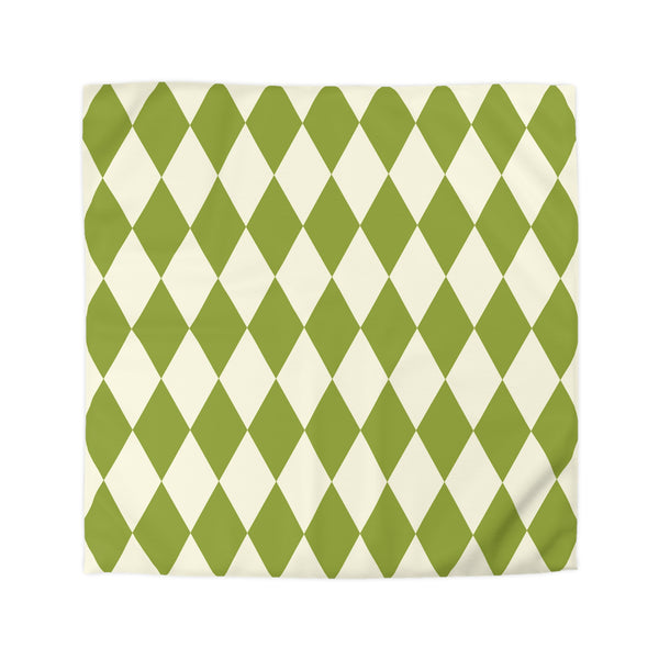 Harlequin Microfiber Duvet Cover, Green Off White Harlequin Cover for Duvet