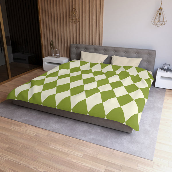 Harlequin Microfiber Duvet Cover, Green Off White Harlequin Cover for Duvet