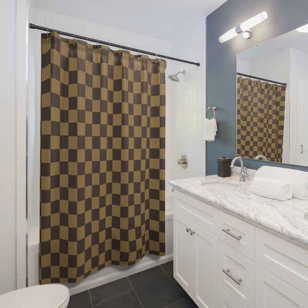 71" x 74" Checkered Shower Curtain: Stylish One-Side Print, Durable 100% Polyester, Water Repellent with Buttonholes, Bathroom Decor