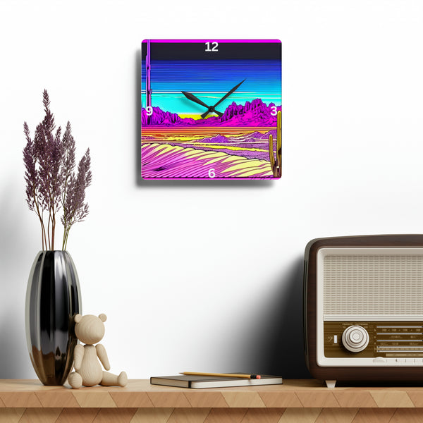 Wall Clock Acrylic Retro Desert Pop Art - Square or Circle