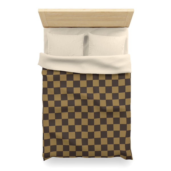Checkered Brown LV Microfiber Duvet Cover, 4 Sizes