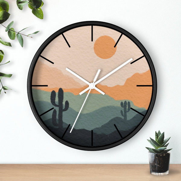 Silent Ticking Wall Clock, Rustic Desert Decor, 10" Wood or Plastic Frame, Plexiglass Southwestern Theme