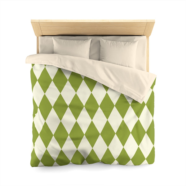 Harlequin Microfiber Duvet Cover, Green Off White Harlequin Cover for Duvet