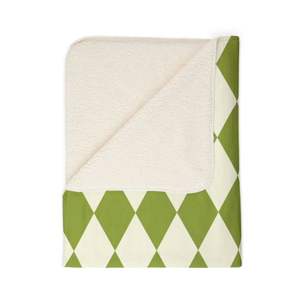 Fleece Sherpa Blanket Green Harlequin Pattern Retro Throw Blanket