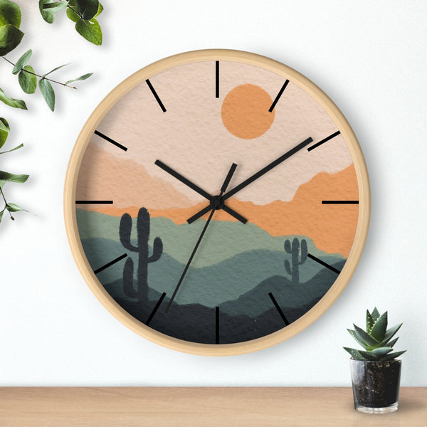 Silent Ticking Wall Clock, Rustic Desert Decor, 10" Wood or Plastic Frame, Plexiglass Southwestern Theme