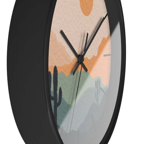 Silent Ticking Wall Clock, Rustic Desert Decor, 10" Wood or Plastic Frame, Plexiglass Southwestern Theme