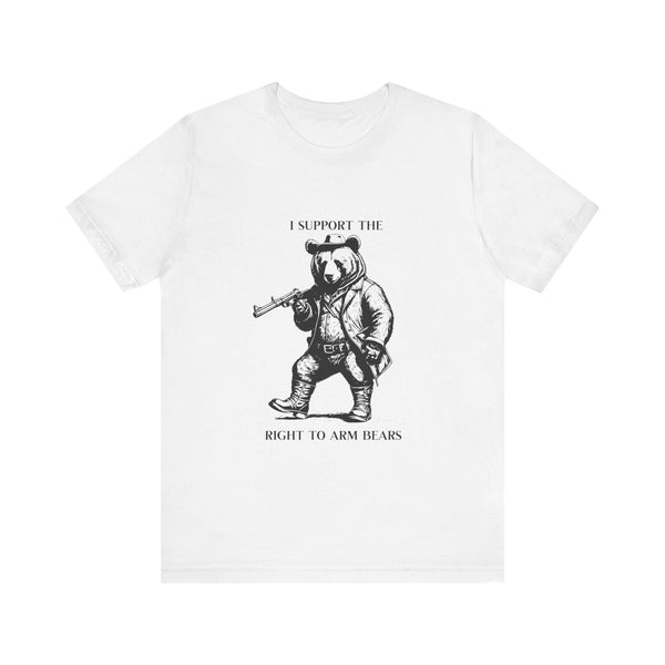 Funny 'I Support the Right to Arm Bears' Cowboy Boot Bear Graphic Tee, Quirky Western Style T-Shirt for Animal Lovers and Humor Fans
