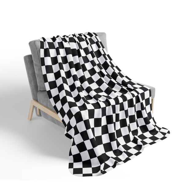 Checkered Blanket Black White Fleece Sherpa Blanket - Dakoda Goods & Co.