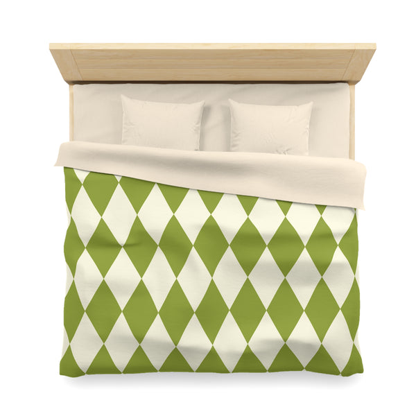 Harlequin Microfiber Duvet Cover, Green Off White Harlequin Cover for Duvet