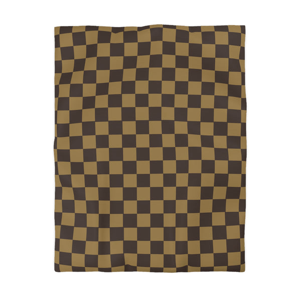 Checkered Brown LV Microfiber Duvet Cover, 4 Sizes