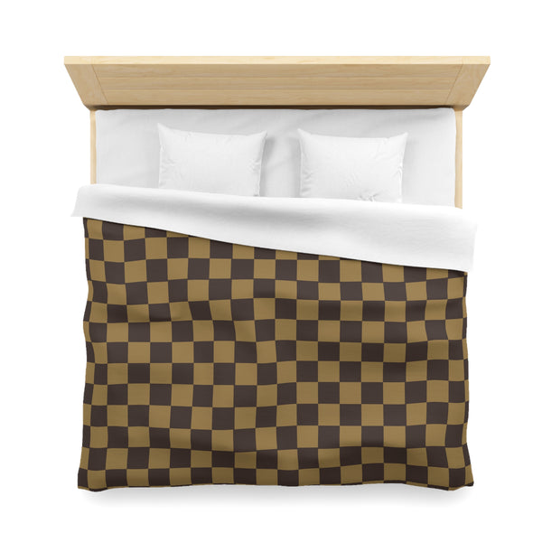Checkered Brown LV Microfiber Duvet Cover, 4 Sizes