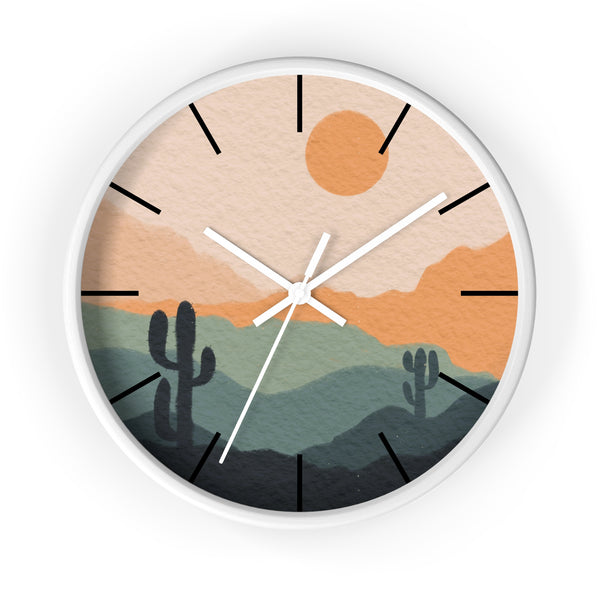 Silent Ticking Wall Clock, Rustic Desert Decor, 10" Wood or Plastic Frame, Plexiglass Southwestern Theme