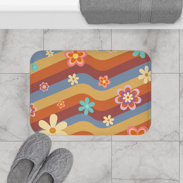 Retro Groovy Bath Mat, Two Sizes Microfiber Mat for Bathroom