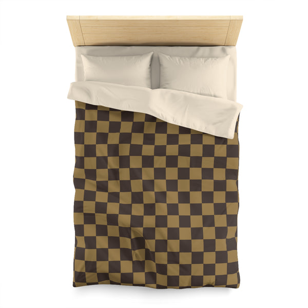 Checkered Brown LV Microfiber Duvet Cover, 4 Sizes