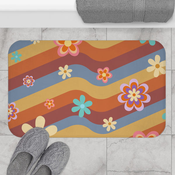Retro Groovy Bath Mat, Two Sizes Microfiber Mat for Bathroom