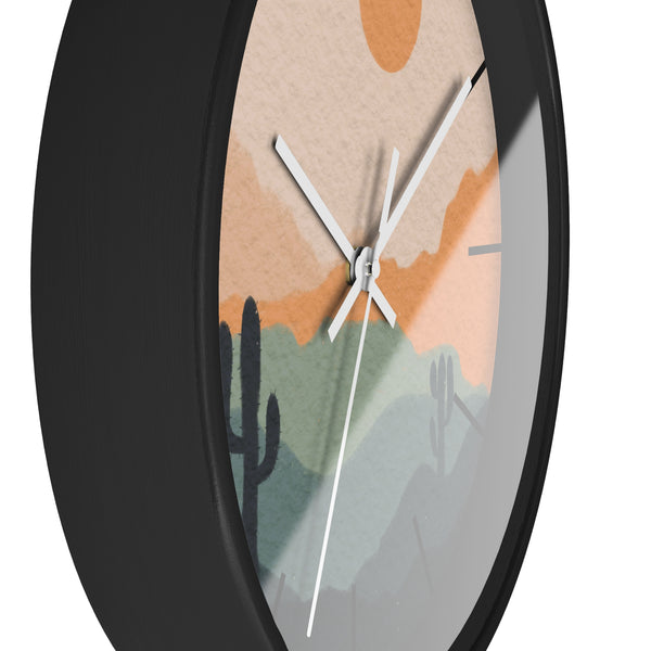 Silent Ticking Wall Clock, Rustic Desert Decor, 10" Wood or Plastic Frame, Plexiglass Southwestern Theme