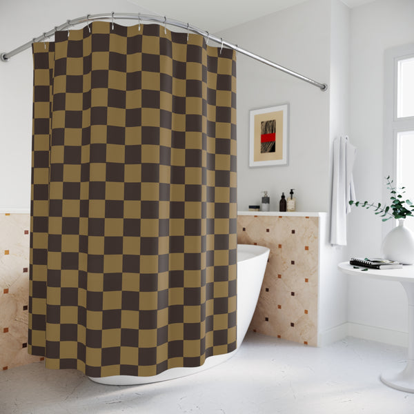 71" x 74" Checkered Shower Curtain: Stylish One-Side Print, Durable 100% Polyester, Water Repellent with Buttonholes, Bathroom Decor
