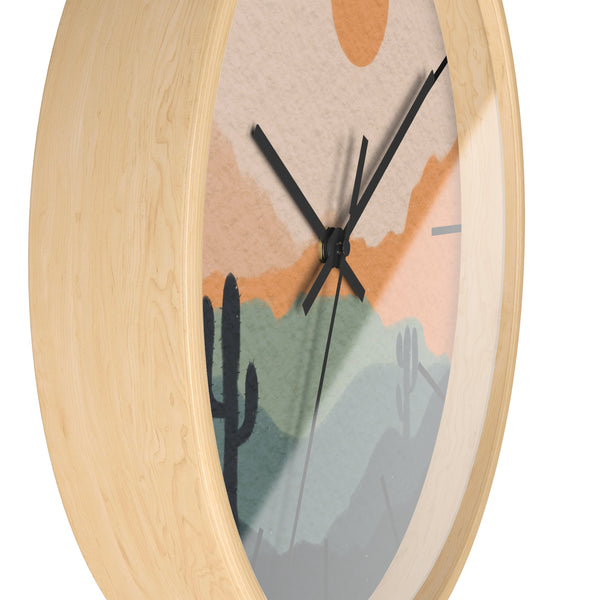 Silent Ticking Wall Clock, Rustic Desert Decor, 10" Wood or Plastic Frame, Plexiglass Southwestern Theme