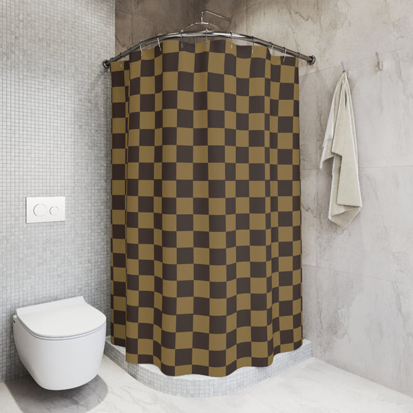 71" x 74" Checkered Shower Curtain: Stylish One-Side Print, Durable 100% Polyester, Water Repellent with Buttonholes, Bathroom Decor