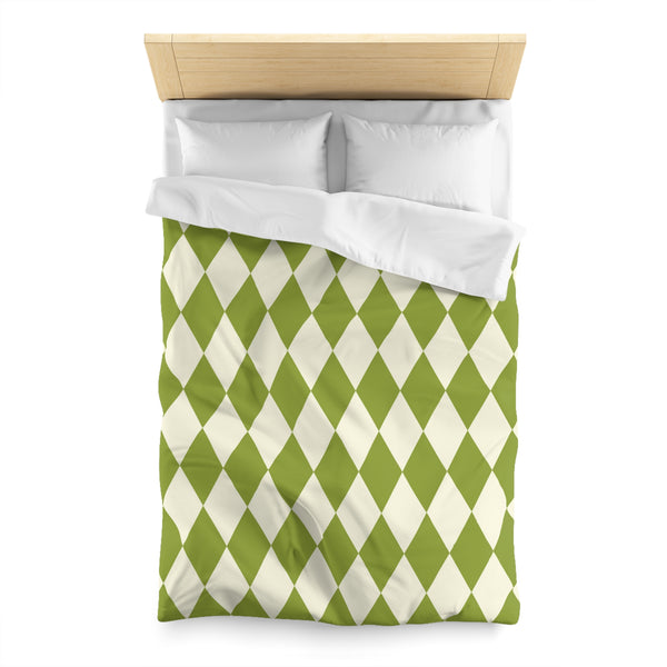 Harlequin Microfiber Duvet Cover, Green Off White Harlequin Cover for Duvet