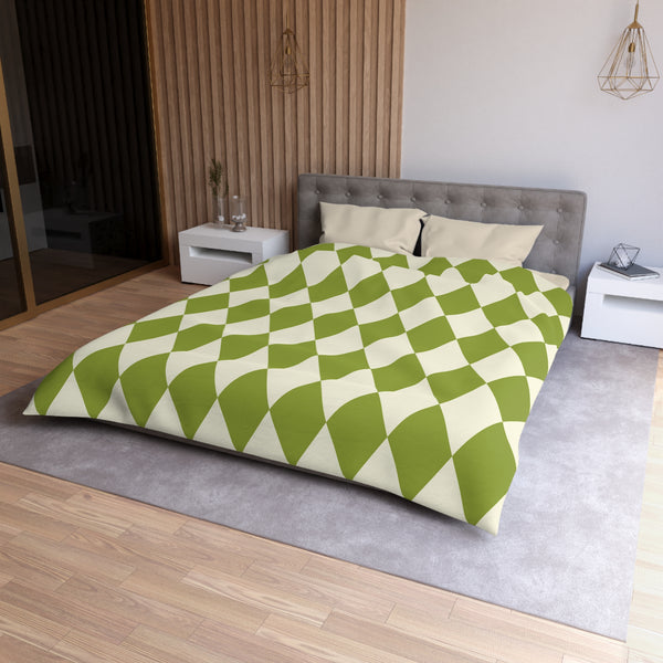 Harlequin Microfiber Duvet Cover, Green Off White Harlequin Cover for Duvet