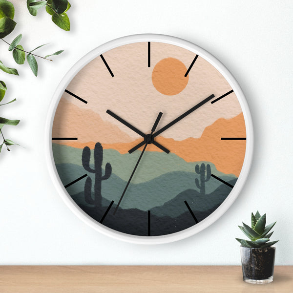 Silent Ticking Wall Clock, Rustic Desert Decor, 10" Wood or Plastic Frame, Plexiglass Southwestern Theme