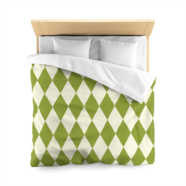 Harlequin Microfiber Duvet Cover, Green Off White Harlequin Cover for Duvet