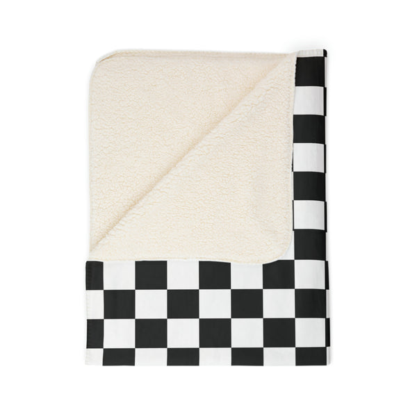 Checkered Blanket Black White Fleece Sherpa Blanket - Dakoda Goods & Co.