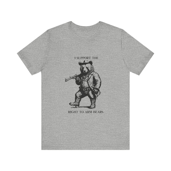 Funny 'I Support the Right to Arm Bears' Cowboy Boot Bear Graphic Tee, Quirky Western Style T-Shirt for Animal Lovers and Humor Fans