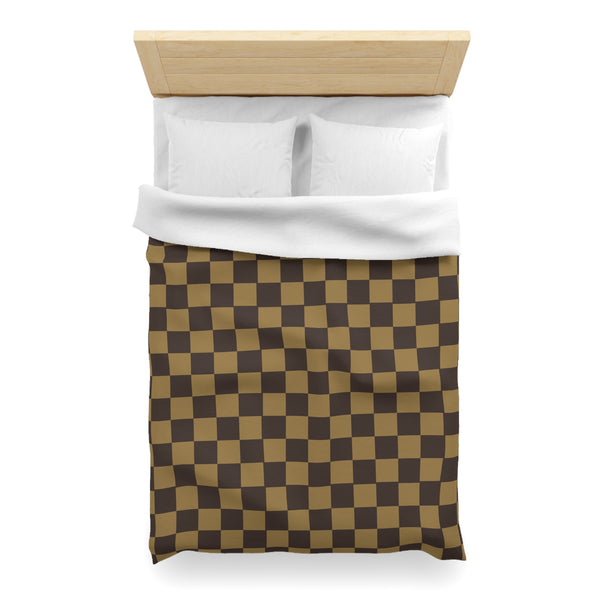 Checkered Brown LV Microfiber Duvet Cover, 4 Sizes